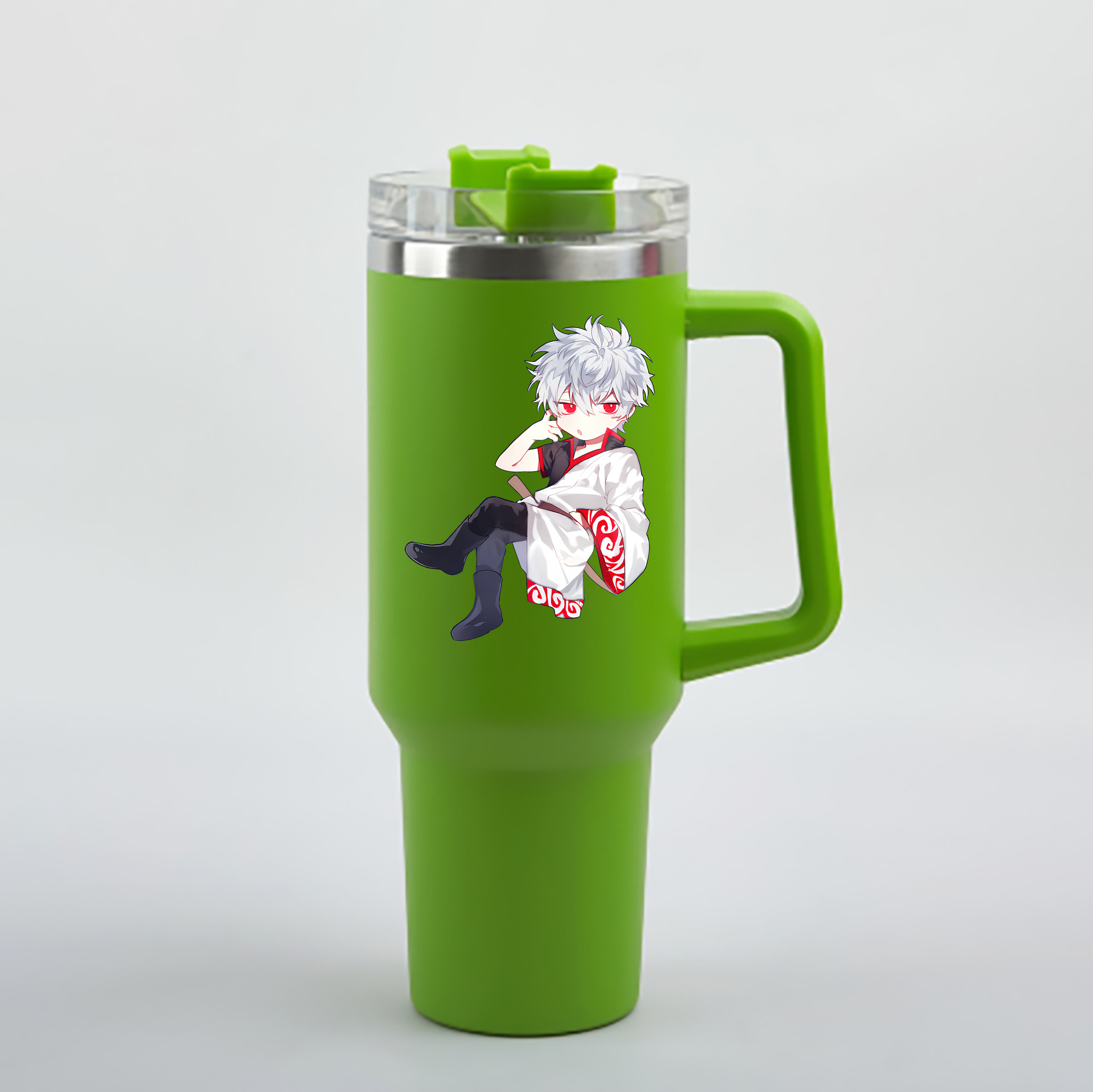 （画像用） ぎんたま 坂田銀時（さかたぎんとき） 神楽 志村新八（しむら しんぱち） GINTAMA Sakata Gintoki Kagura Shimura Shinpachi 1200mL車用タンブラー - クリスタルステッカー（プラスチックストロー付き）
